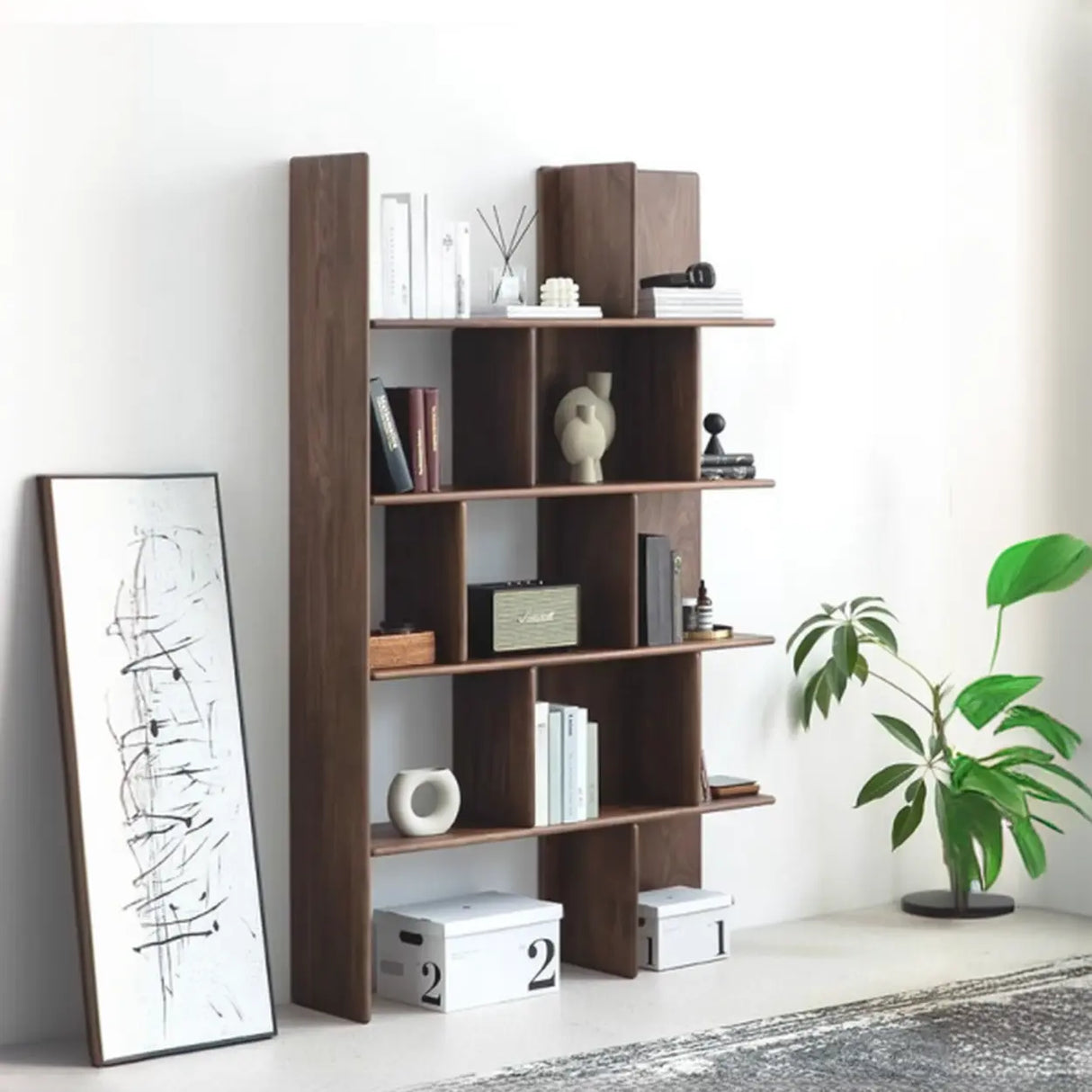 Mid-Century Modern Vertical Open Back Wood Bookshelf Image - 3