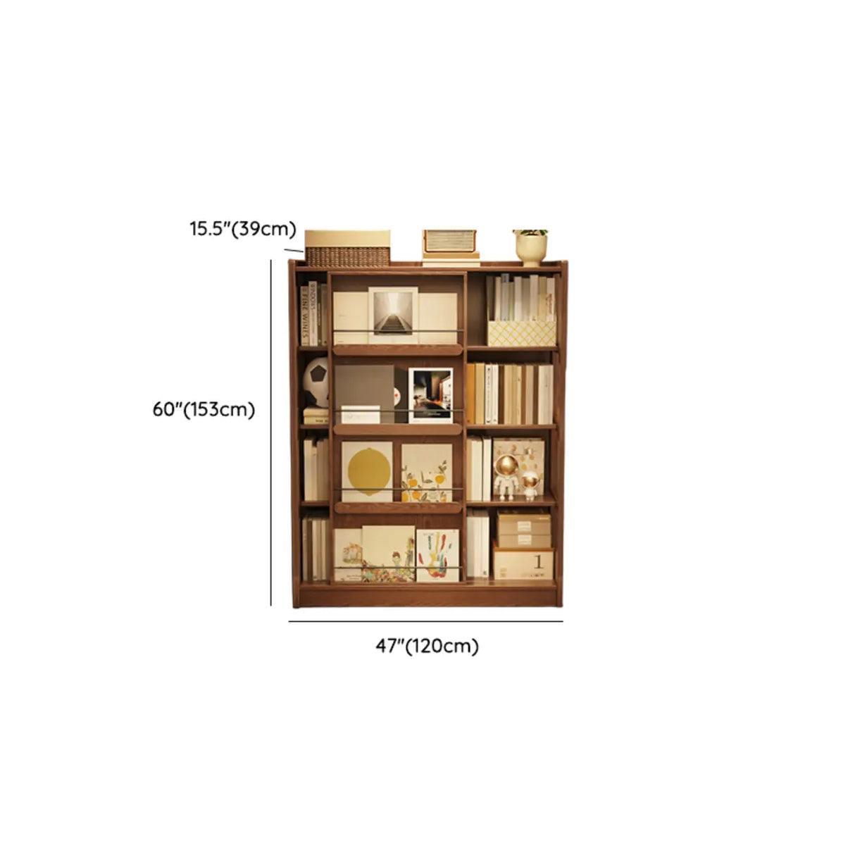 Mid-Century Modern Vertical Wood Sliding Door Tiered Bookshelf Image - 14