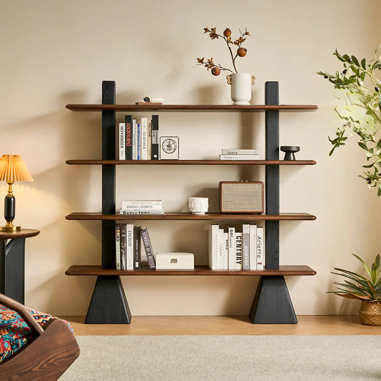 Mid-Century Modern Vertical Wood Tiered Open Back Bookshelf Image - 2