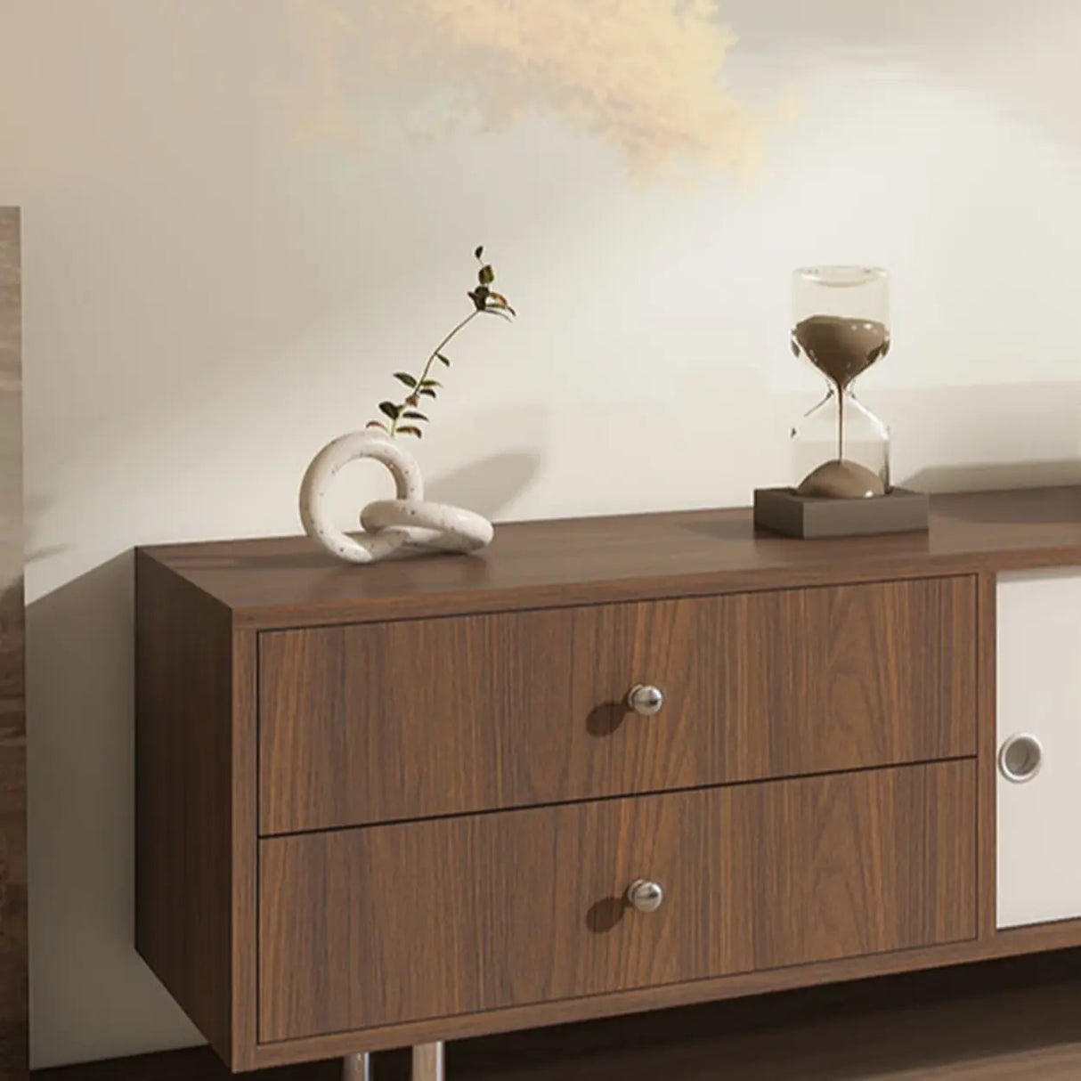 Mid-Century Modern Walnut & White TV Stand with Storage Image - 12