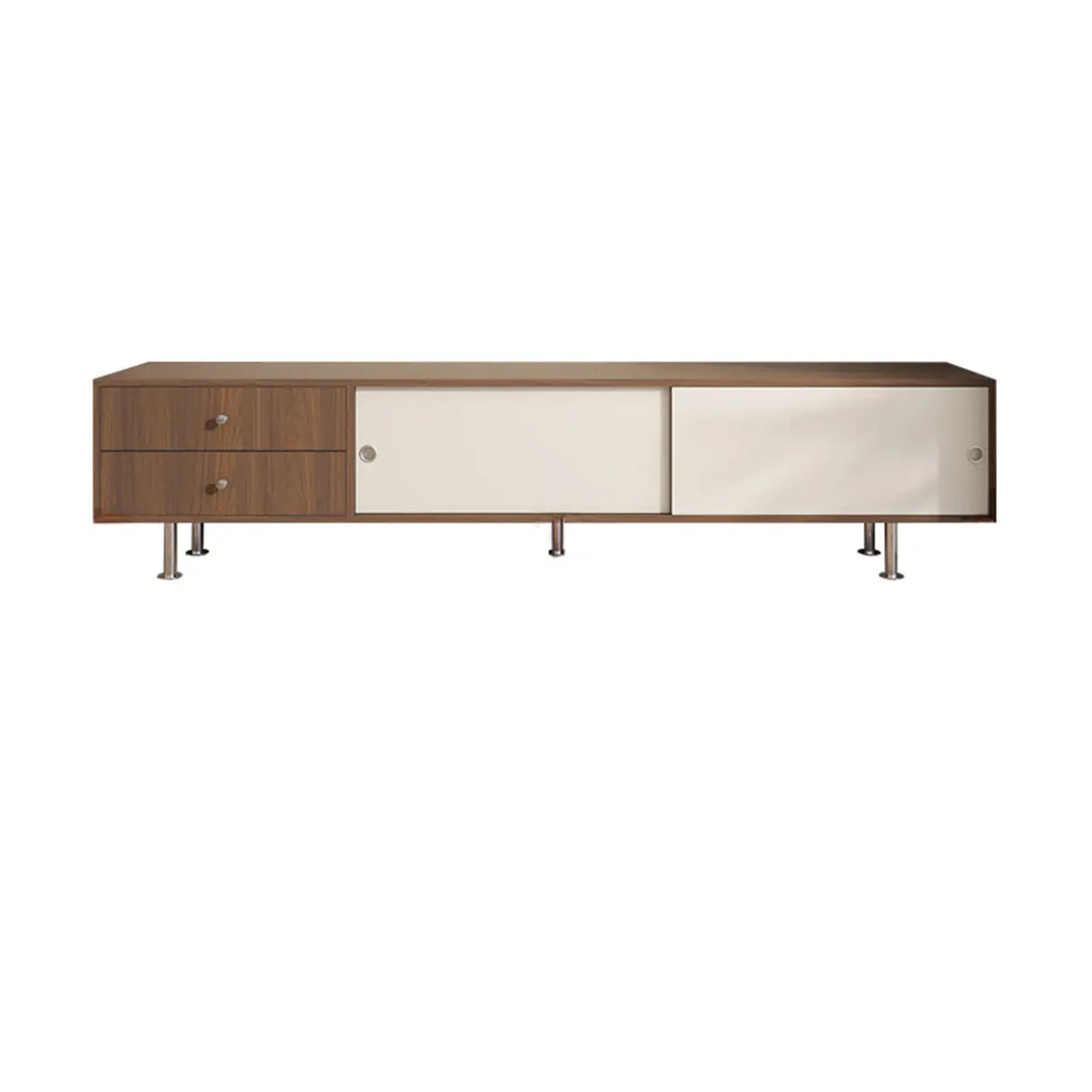 Mid-Century Modern Walnut & White TV Stand with Storage Image - 13