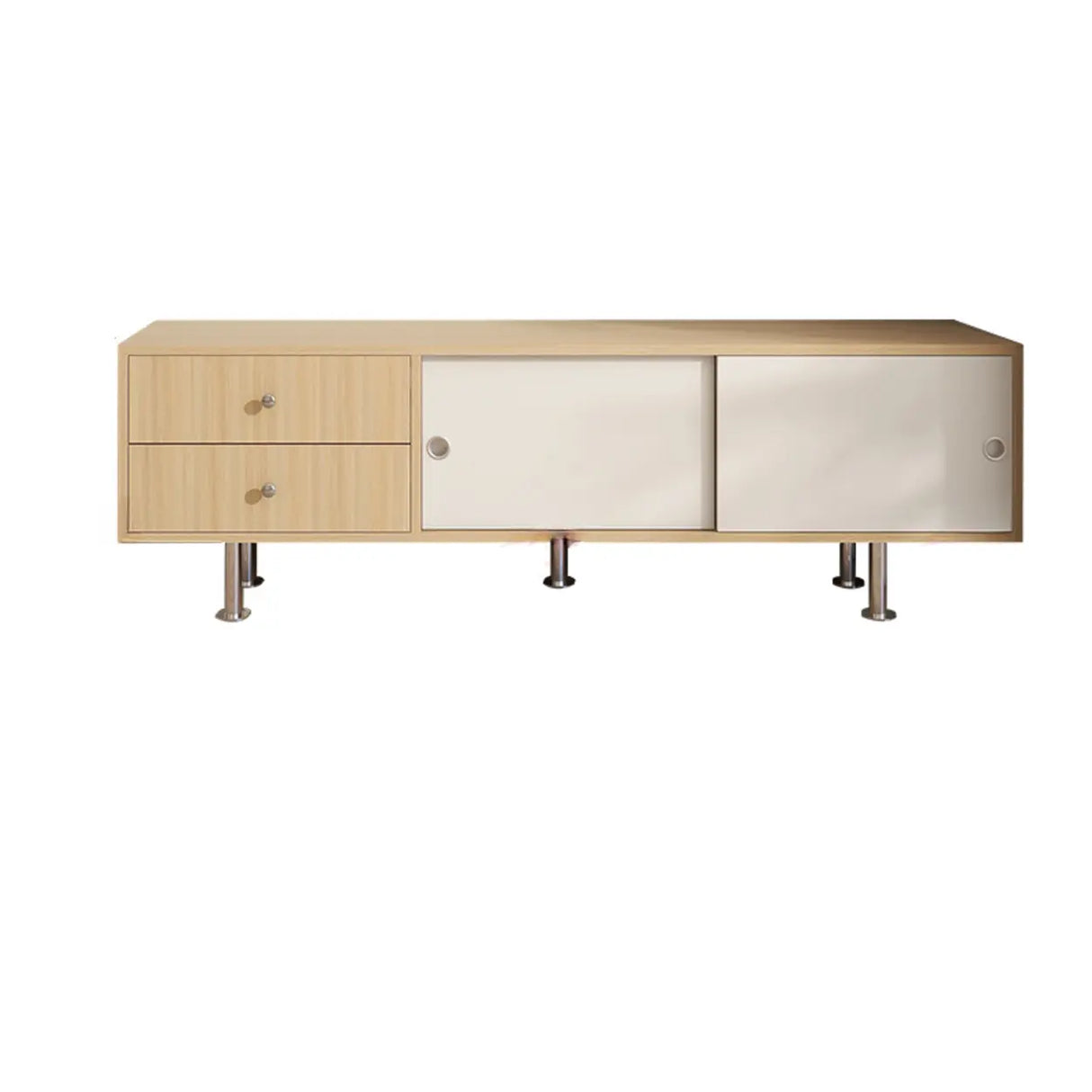 Mid-Century Modern Walnut & White TV Stand with Storage Image - 15