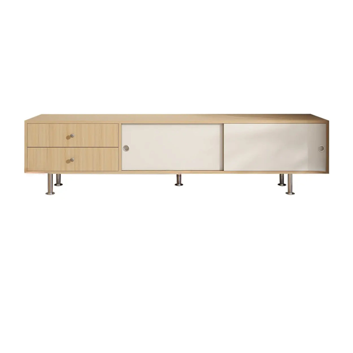 Mid-Century Modern Walnut & White TV Stand with Storage Image - 2