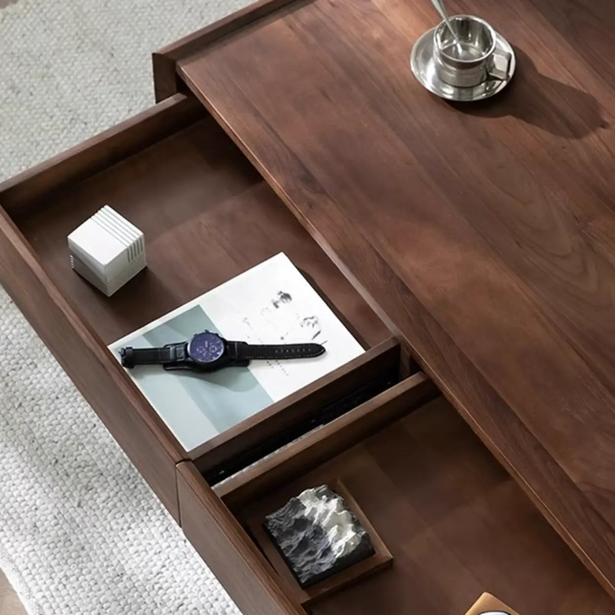 Mid-Century Modern Walnut Solid Wood Coffee Table Image - 11