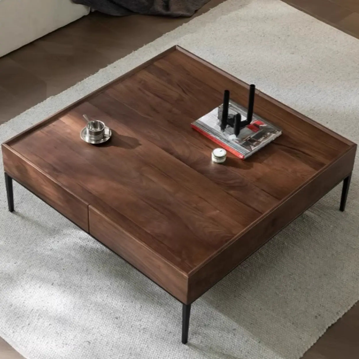 Mid-Century Modern Walnut Solid Wood Coffee Table Image - 2