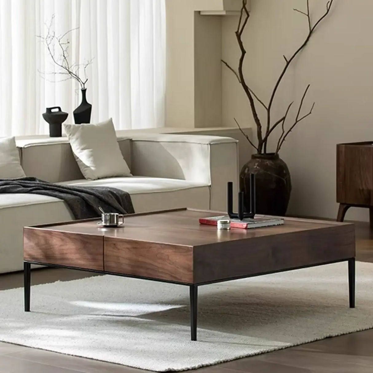 Mid-Century Modern Walnut Solid Wood Coffee Table Image - 4