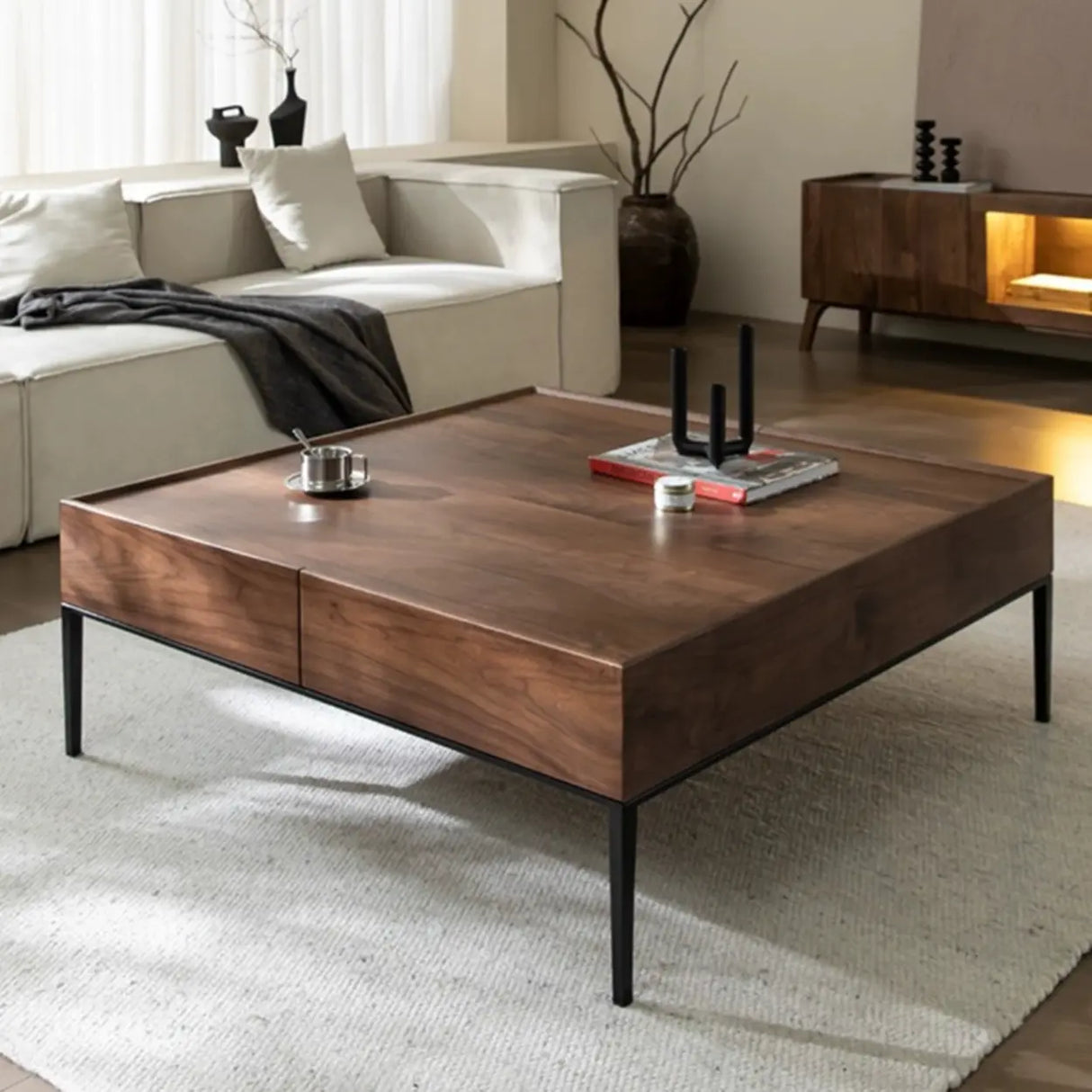 Mid-Century Modern Walnut Solid Wood Coffee Table Image - 5