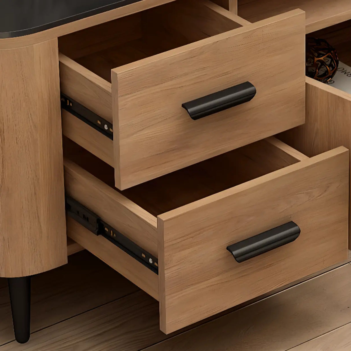 Mid-Century Modern Walnut TV Stand with Black Top Image - 10