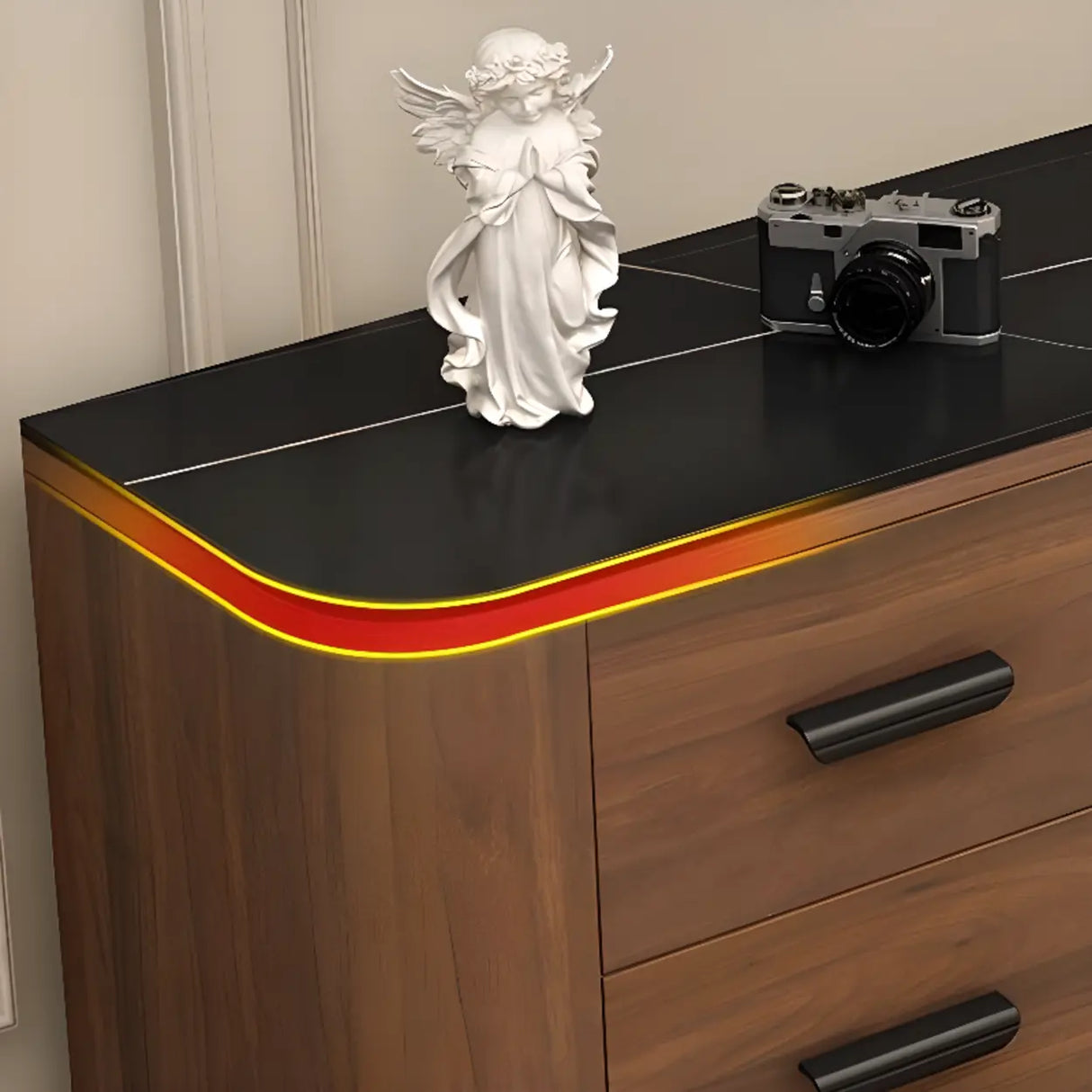 Mid-Century Modern Walnut TV Stand with Black Top Image - 12