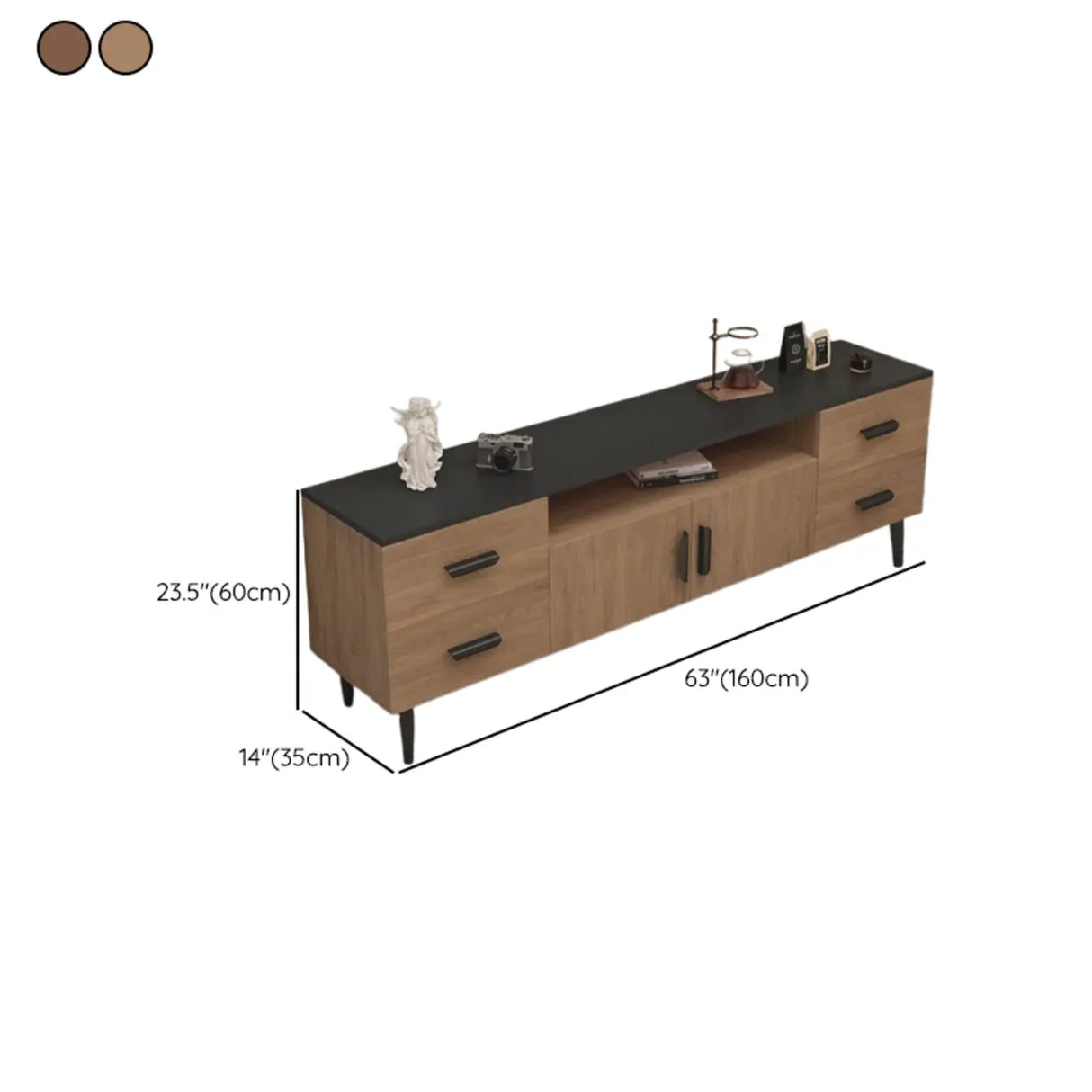 Mid-Century Modern Walnut TV Stand with Black Top