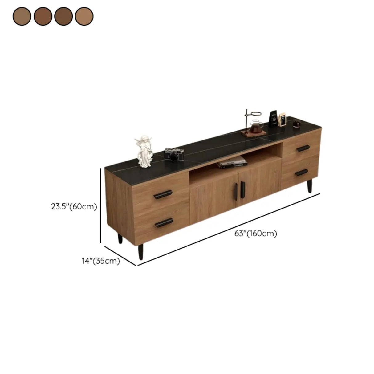 Mid-Century Modern Walnut TV Stand with Black Top Image - 17