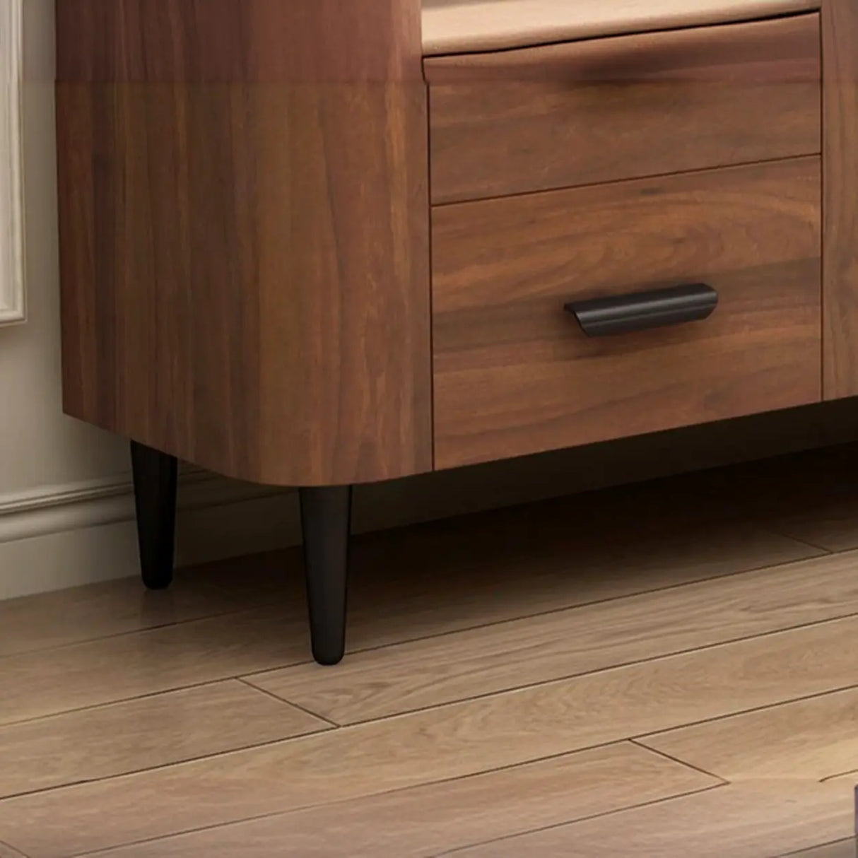 Mid-Century Modern Walnut TV Stand with Black Top Image - 8