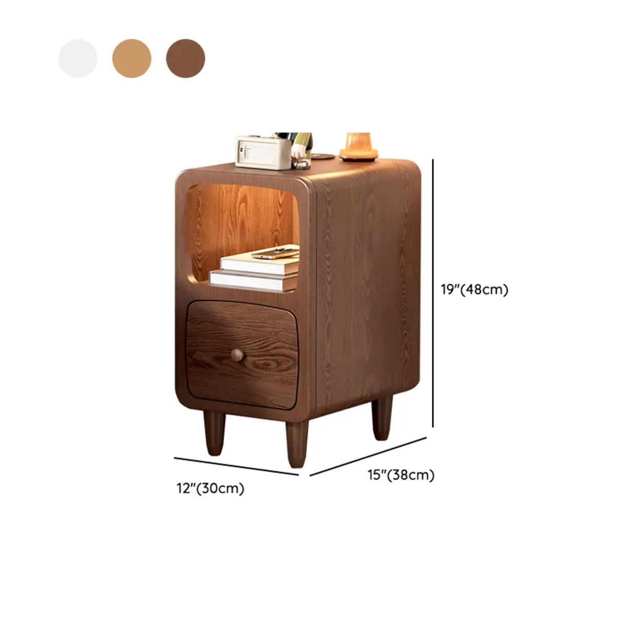 Mid-Century Modern Walnut Wood Nightstand with Drawer & Shelf