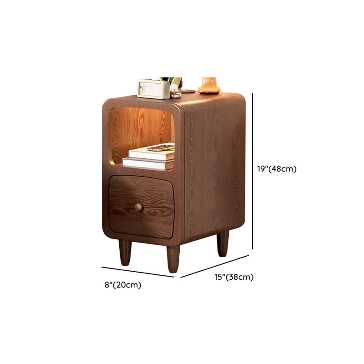 Mid-Century Modern Walnut Wood Nightstand with Drawer & Shelf Image - 16