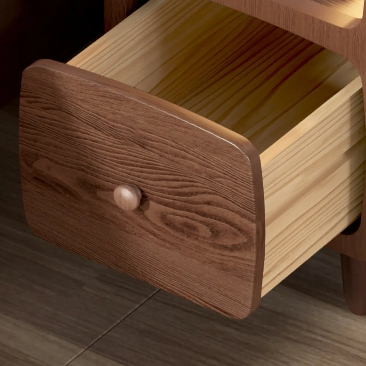 Mid-Century Modern Walnut Wood Nightstand with Drawer & Shelf Image - 6