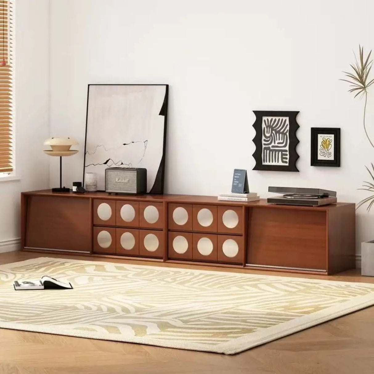 Mid-Century Modern Walnut Wood TV Stand with Ample Storage Image - 1