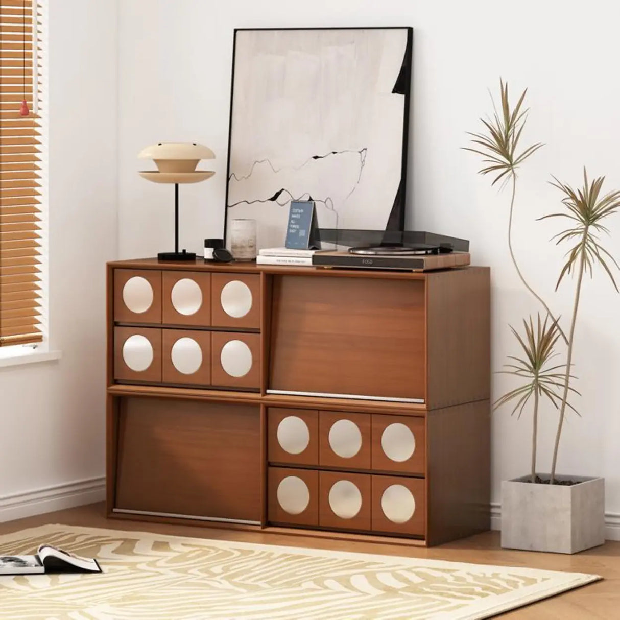 Mid-Century Modern Walnut Wood TV Stand with Ample Storage Image - 4