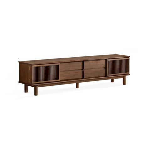 Mid-Century Modern Walnut Wood TV Stand with Cabinet Image - 2