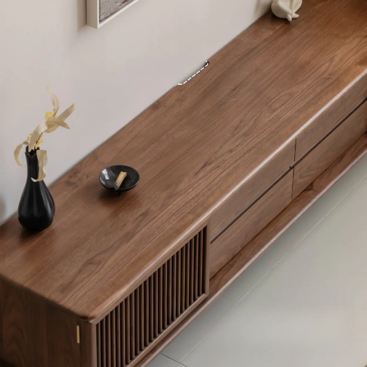 Mid-Century Modern Walnut Wood TV Stand with Cabinet Image - 5