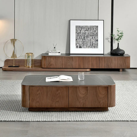 Mid-Century Modern Walnut Wood TV Stand with Drawers Image - 1
