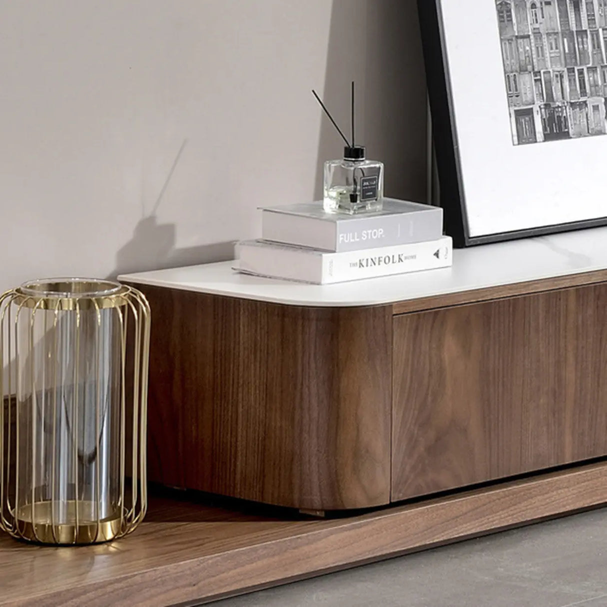 Mid-Century Modern Walnut Wood TV Stand with Drawers Image - 13