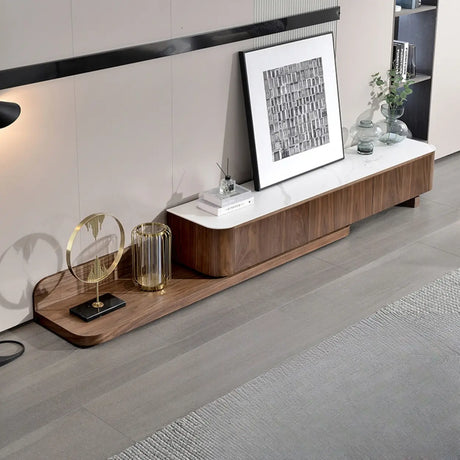 Mid-Century Modern Walnut Wood TV Stand with Drawers Image - 2