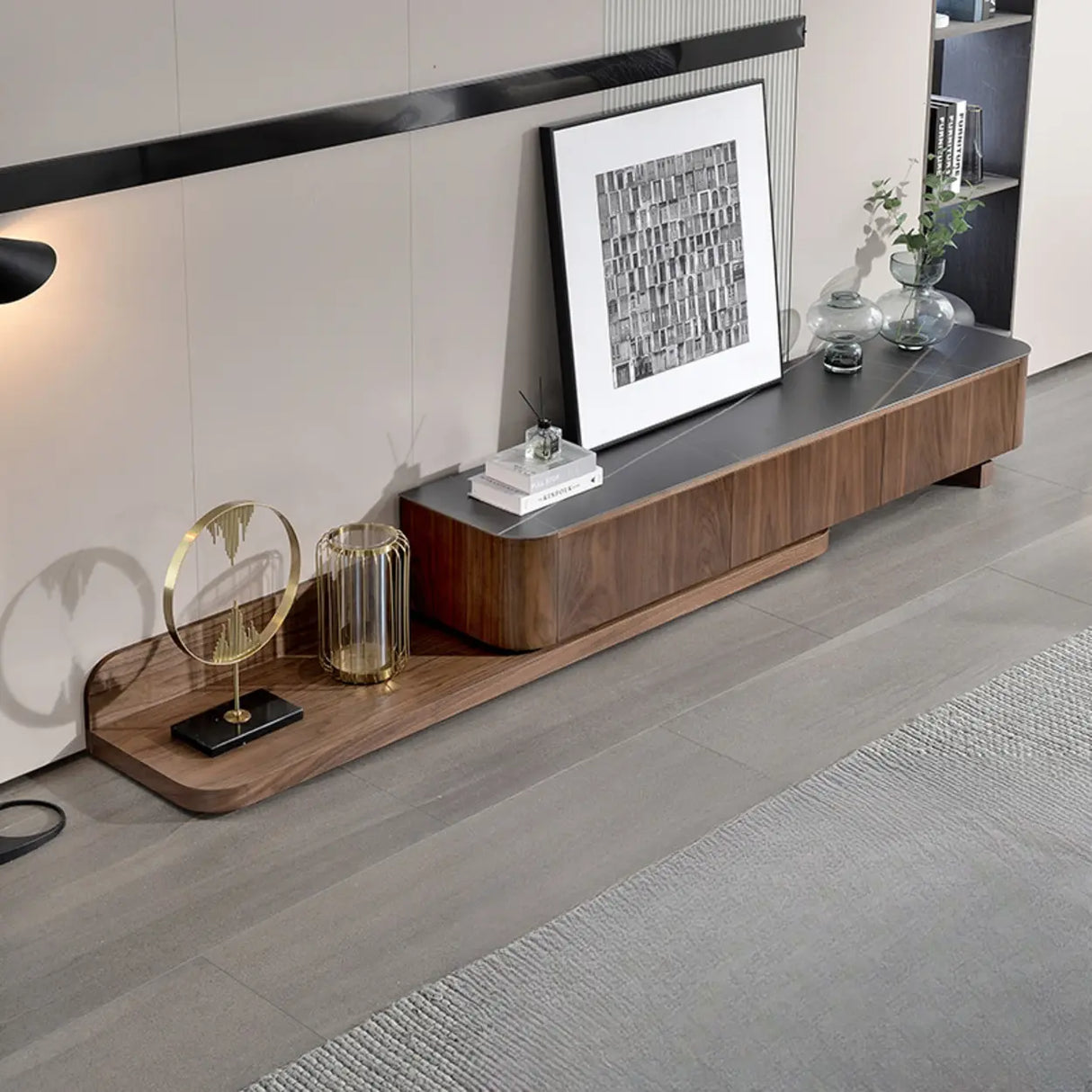 Mid-Century Modern Walnut Wood TV Stand with Drawers Image - 3