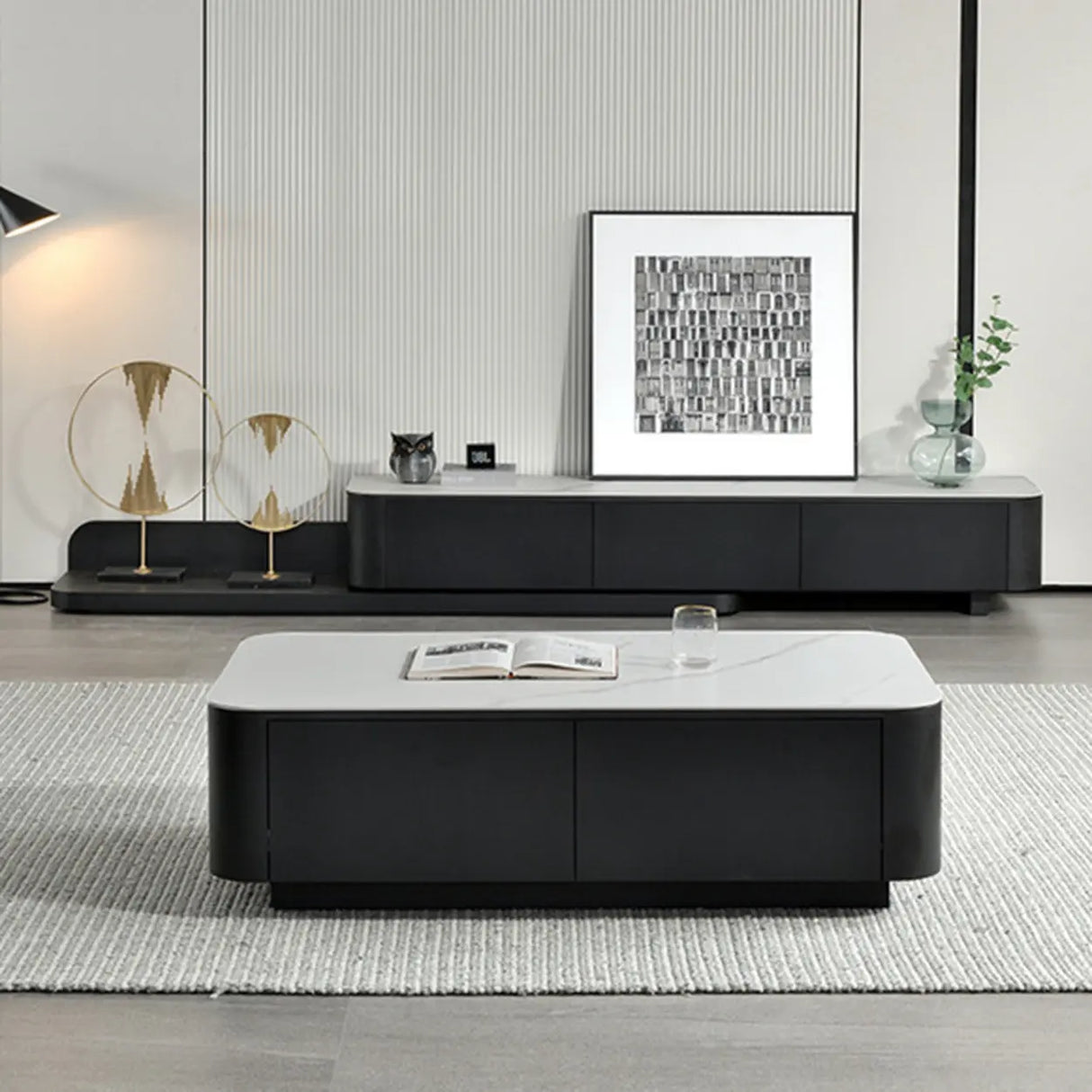 Mid-Century Modern Walnut Wood TV Stand with Drawers Image - 4