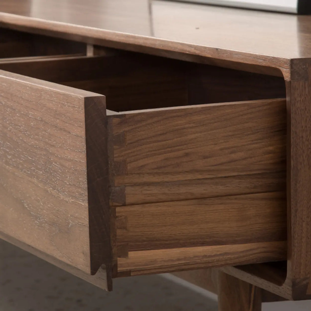 Mid-Century Modern Walnut Wood TV Stand with Legs Drawers Image - 6