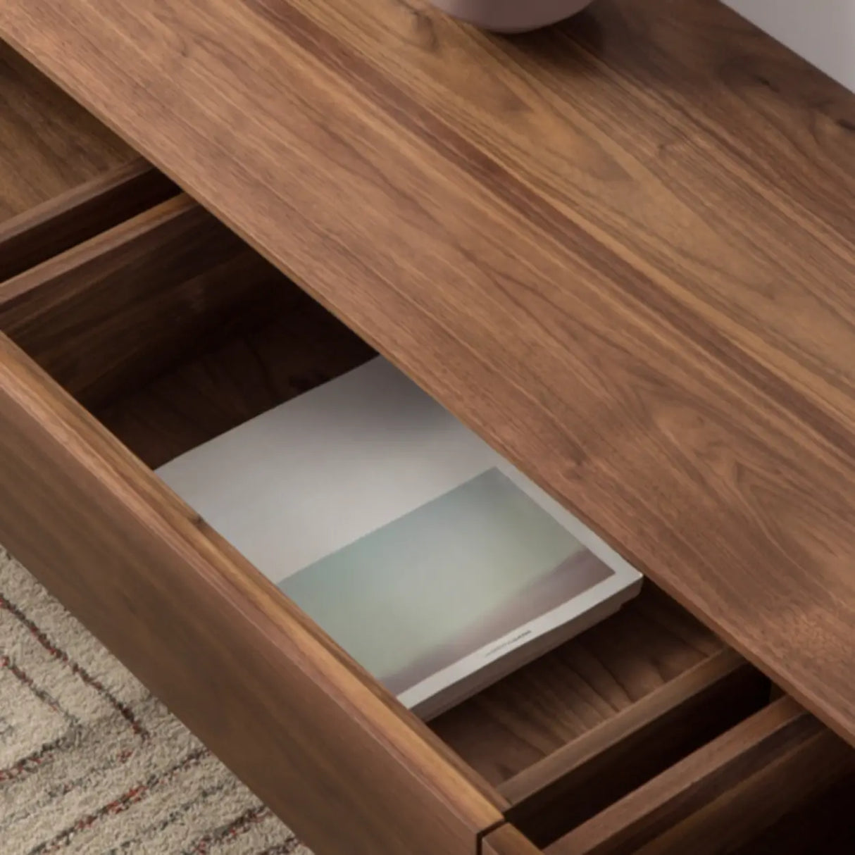 Mid-Century Modern Walnut Wood TV Stand with Legs Drawers Image - 7