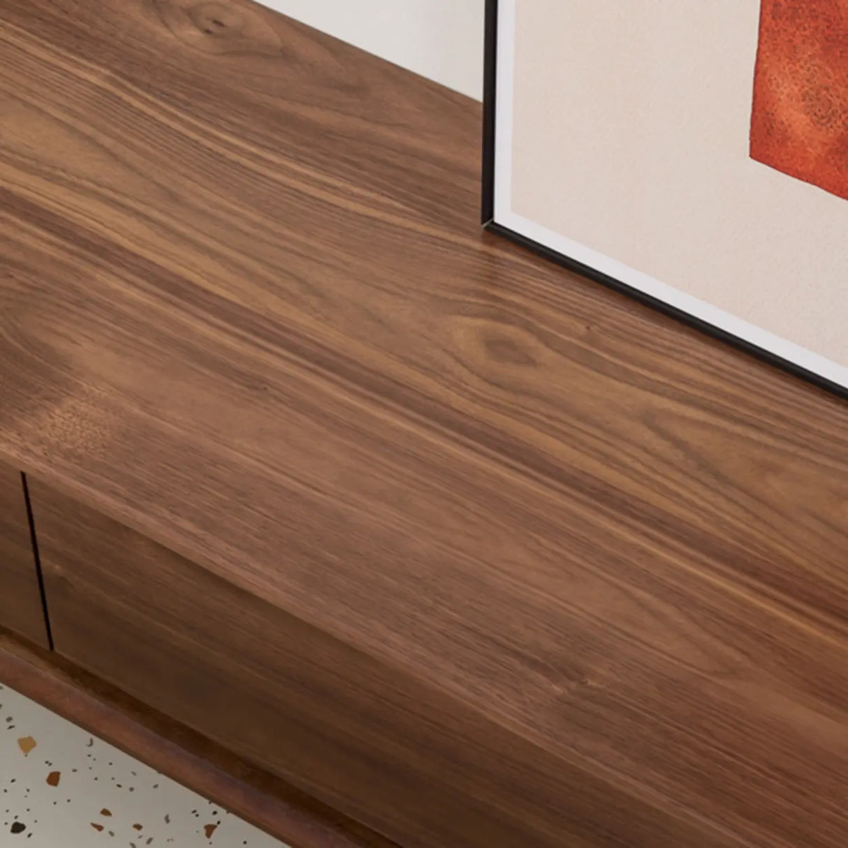 Mid-Century Modern Walnut Wood TV Stand with Legs Drawers Image - 9