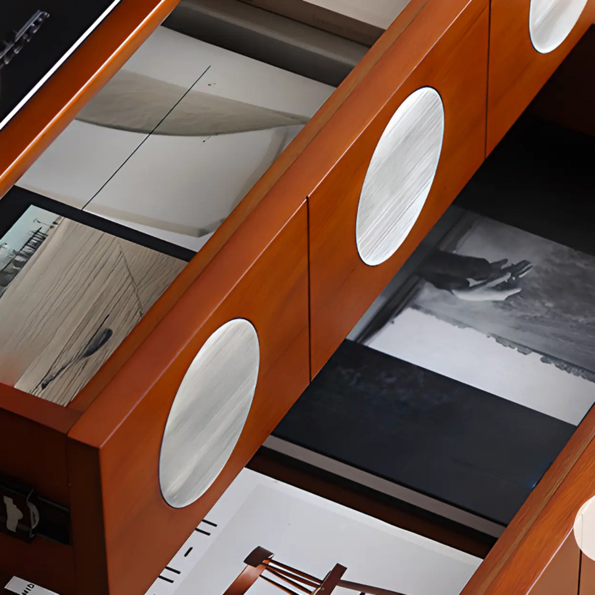 Mid-Century Modern Walnut Wood TV Stand with Sliding Doors Image - 3