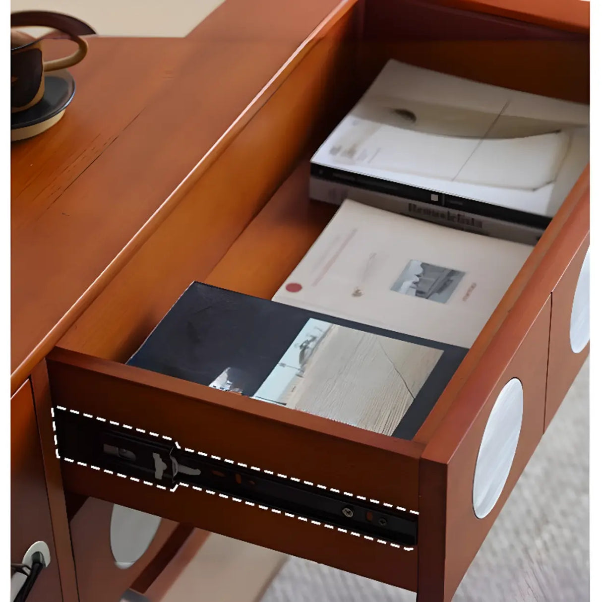 Mid-Century Modern Walnut Wood TV Stand with Sliding Doors Image - 4