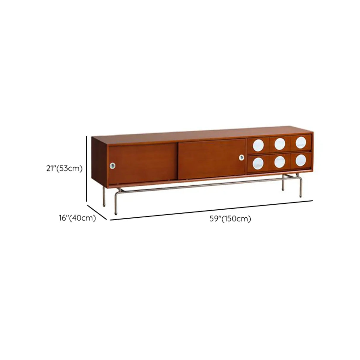 Mid-Century Modern Walnut Wood TV Stand with Sliding Doors Image - 8
