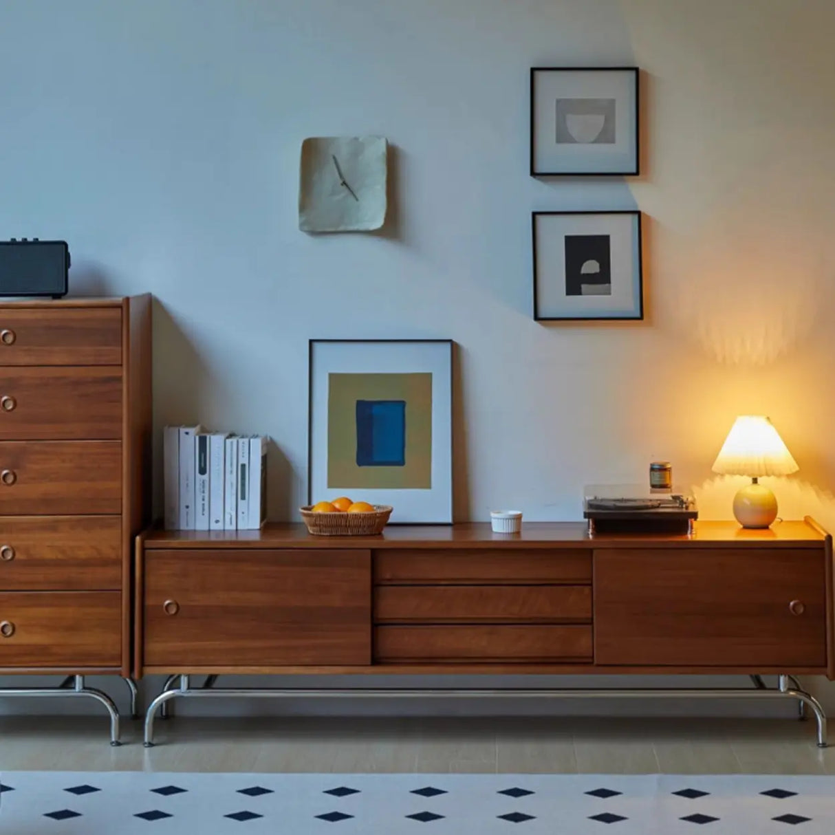 Mid-Century Modern Walnut Wood TV Stand with Storage Cabinet Image - 3