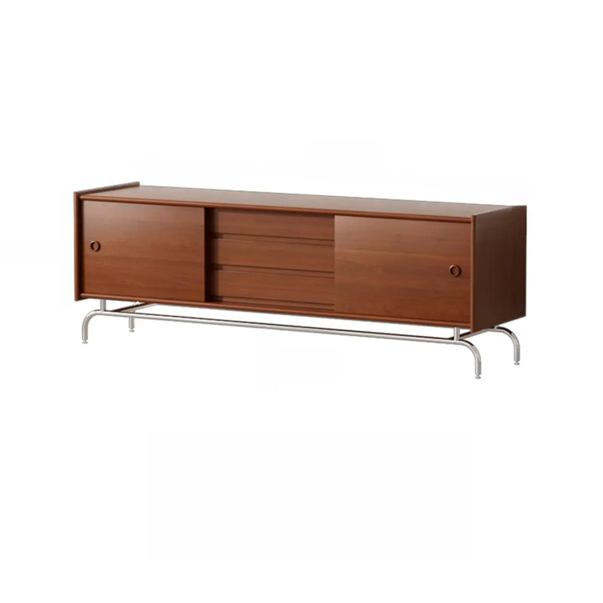 Mid-Century Modern Walnut Wood TV Stand with Storage Cabinet Image - 4