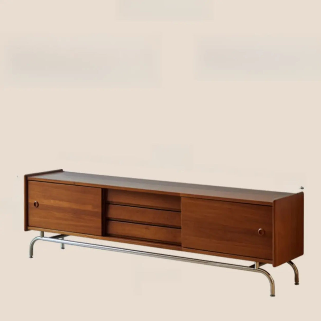 Mid-Century Modern Walnut Wood TV Stand with Storage Cabinet Image - 6