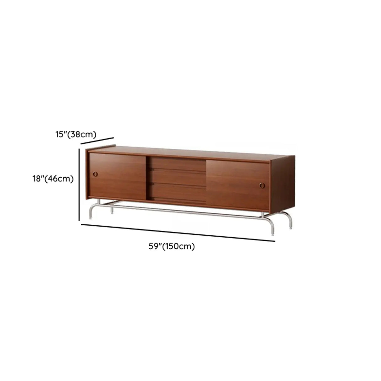 Mid-Century Modern Walnut Wood TV Stand with Storage Cabinet