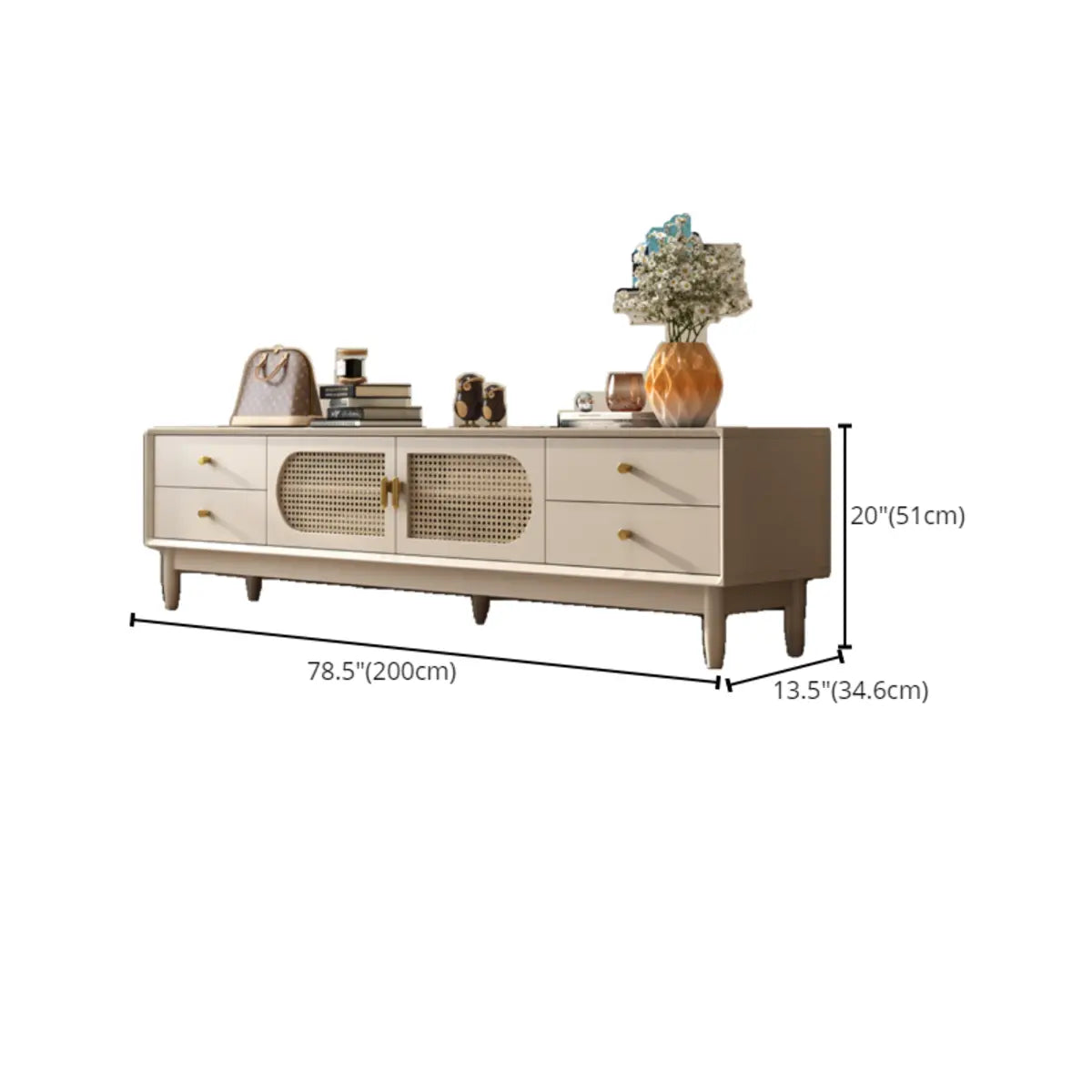 Mid-Century Modern White Wood Cabinet Drawers TV Stand Image - 15