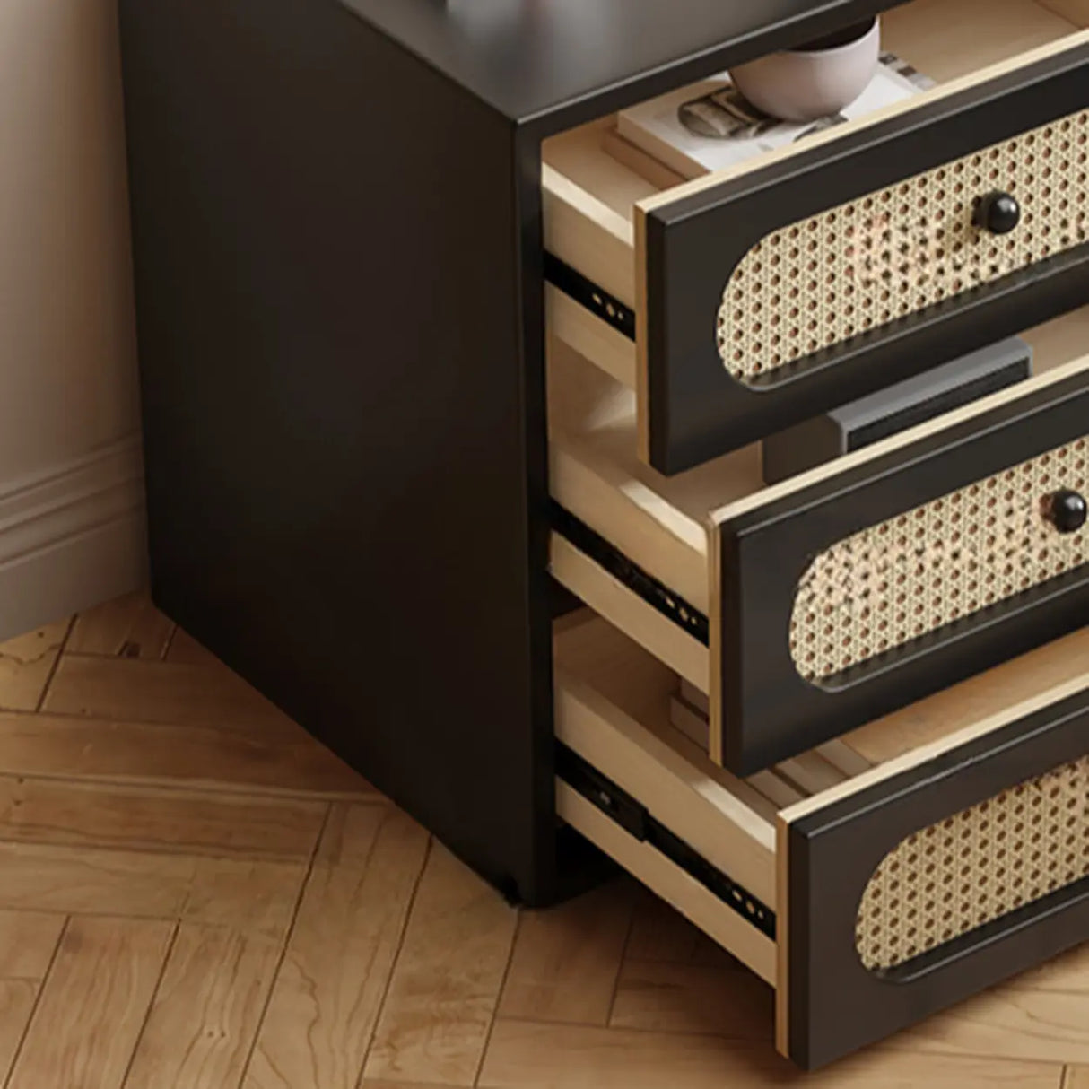 Mid-Century Modern White Wood Nightstand with Drawers Image - 11