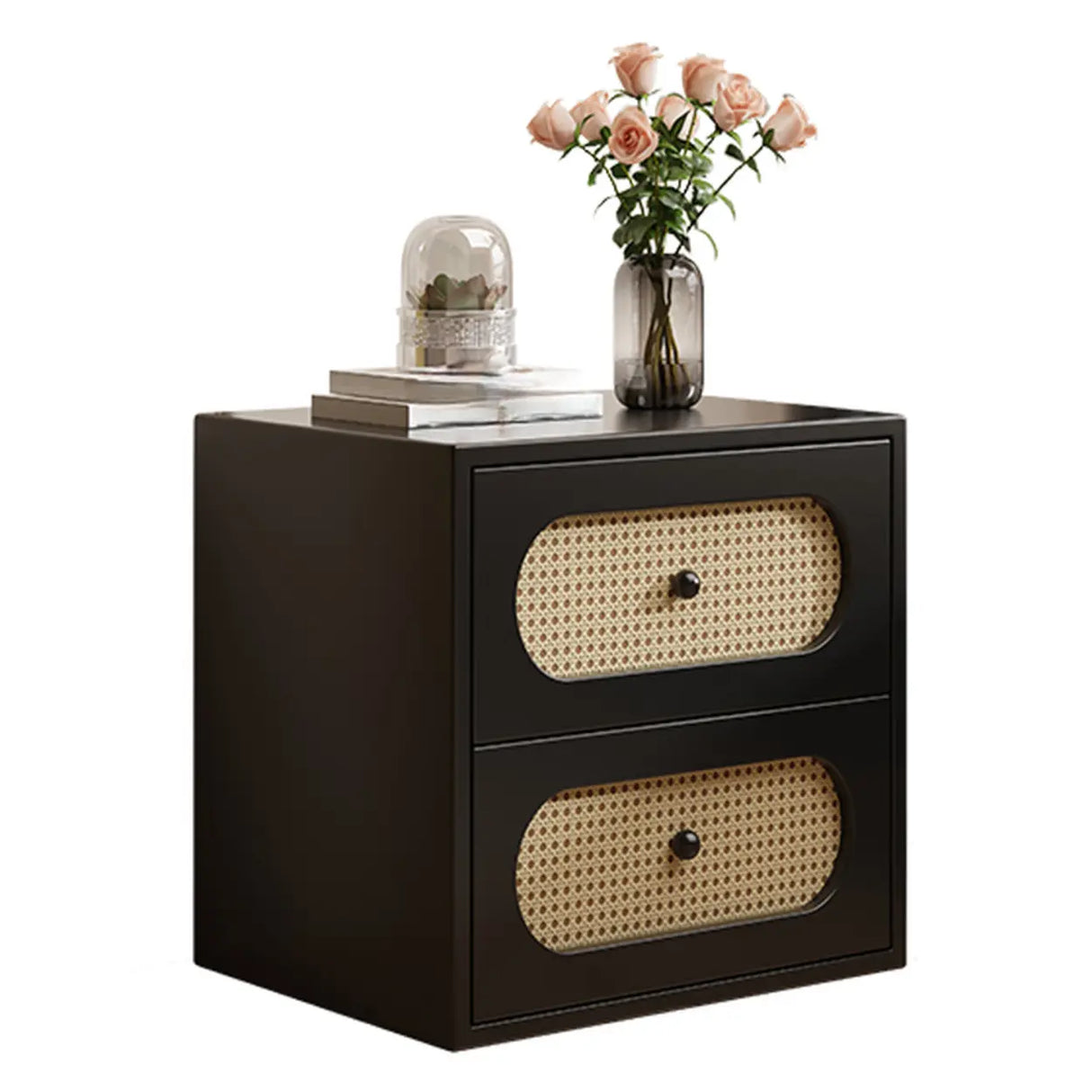 Mid-Century Modern White Wood Nightstand with Drawers Image - 2