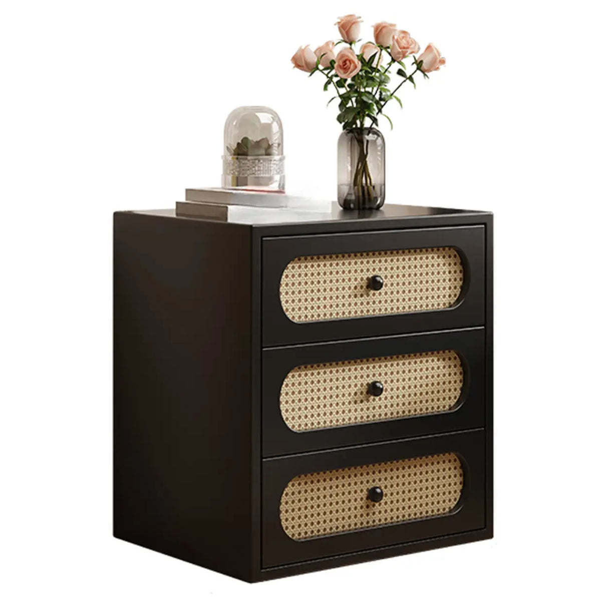 Mid-Century Modern White Wood Nightstand with Drawers Image - 3