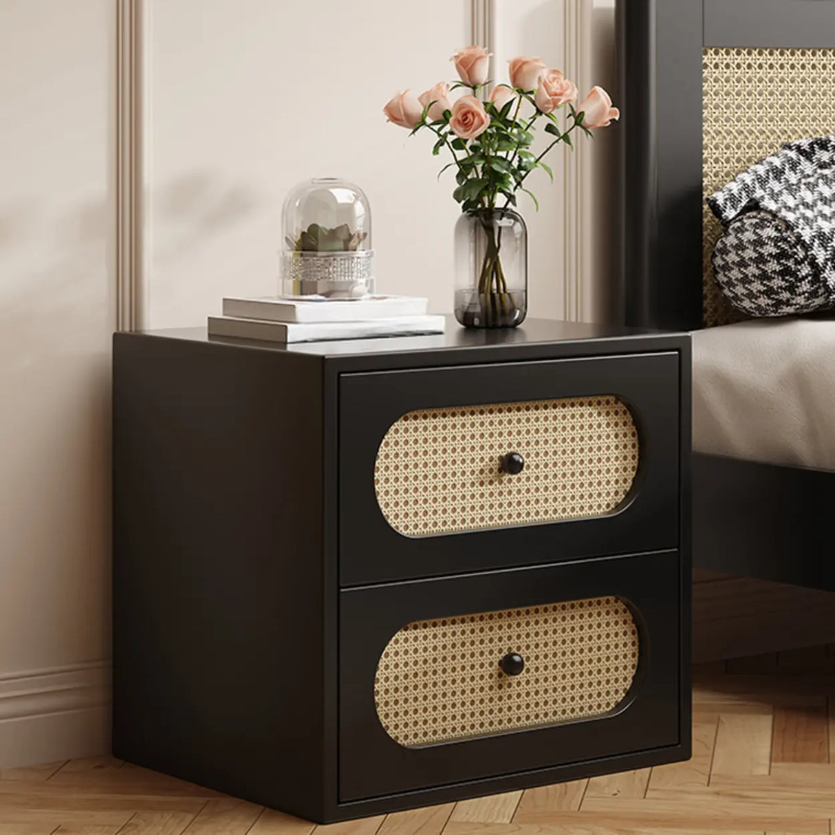 Mid-Century Modern White Wood Nightstand with Drawers Image - 4