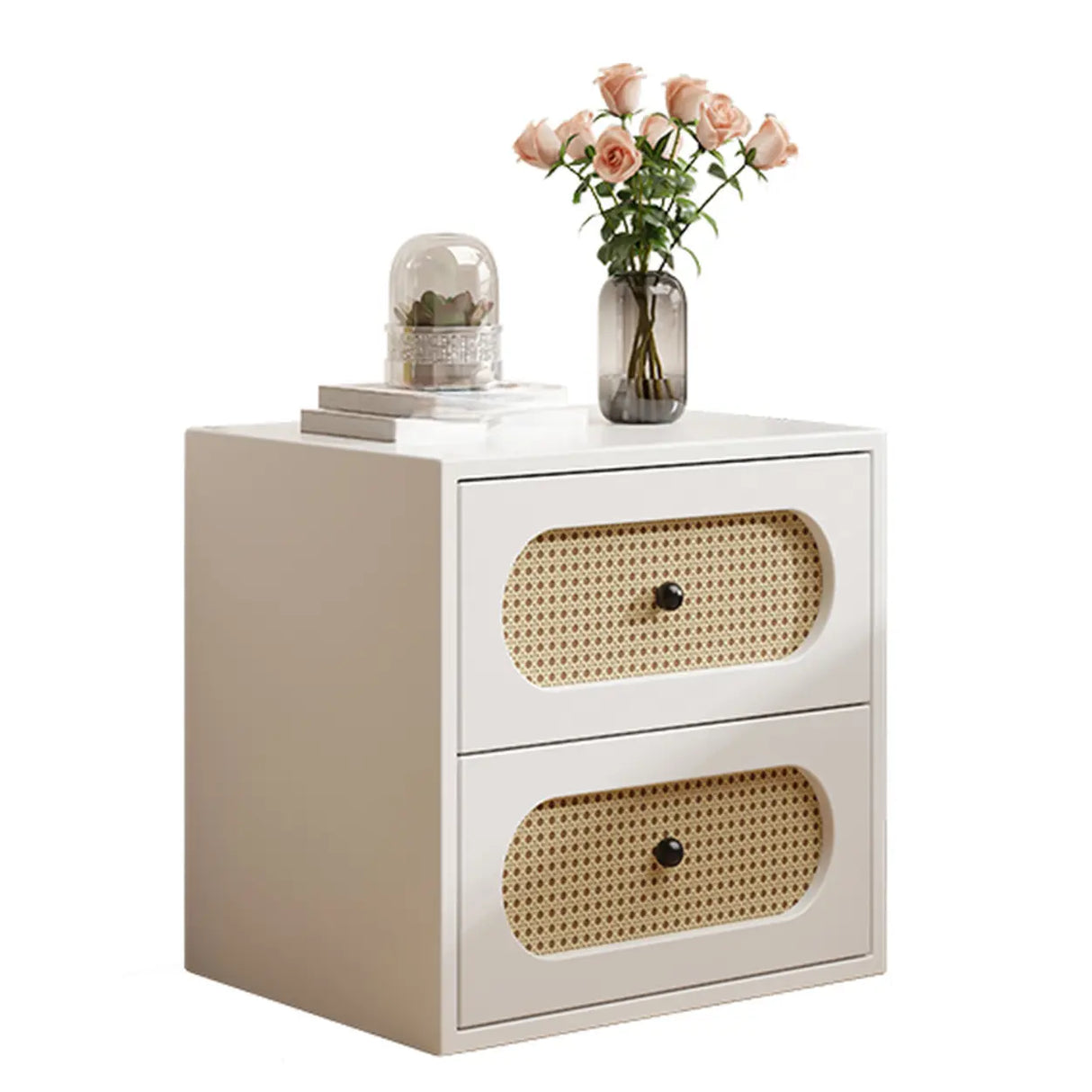 Mid-Century Modern White Wood Nightstand with Drawers Image - 5