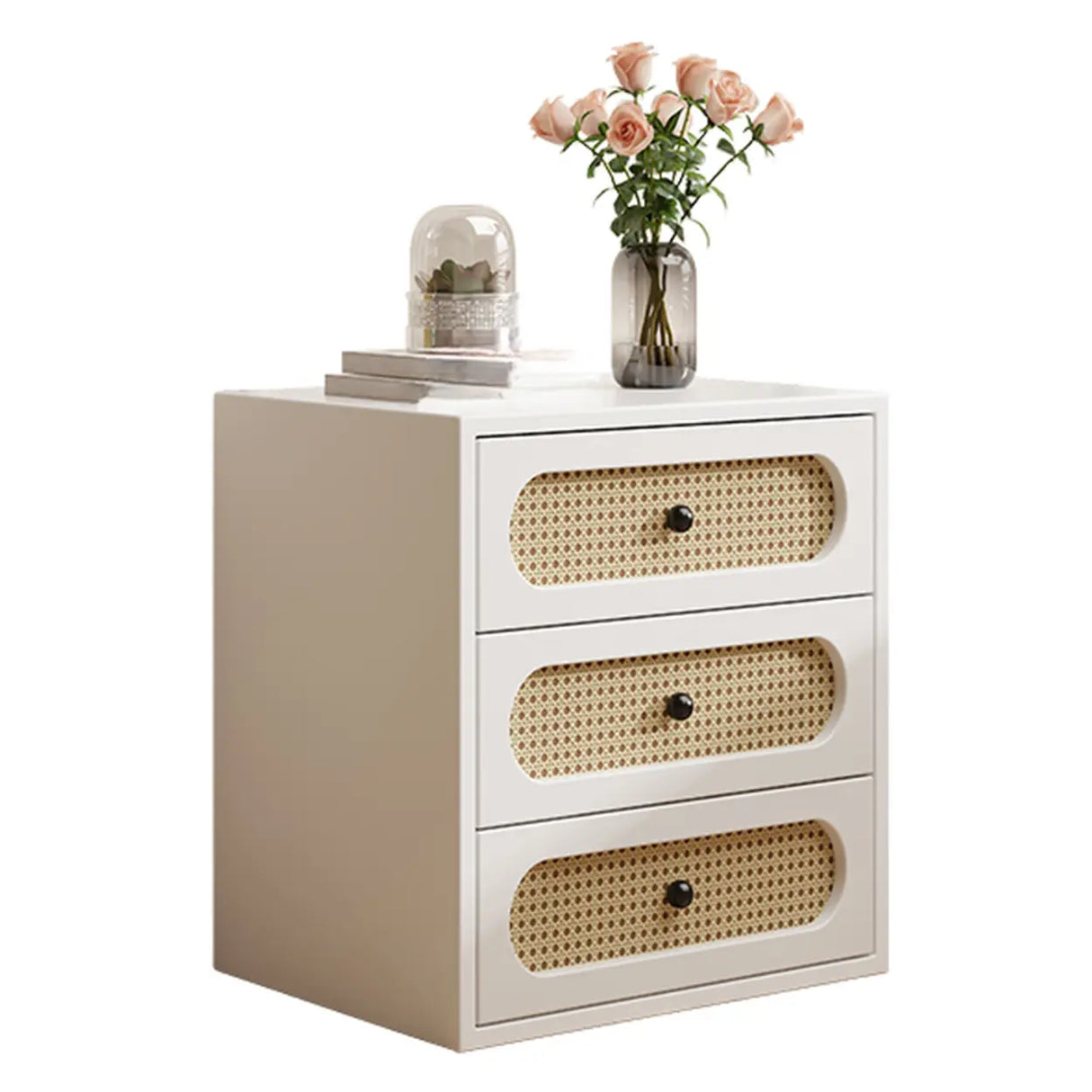 Mid-Century Modern White Wood Nightstand with Drawers Image - 7