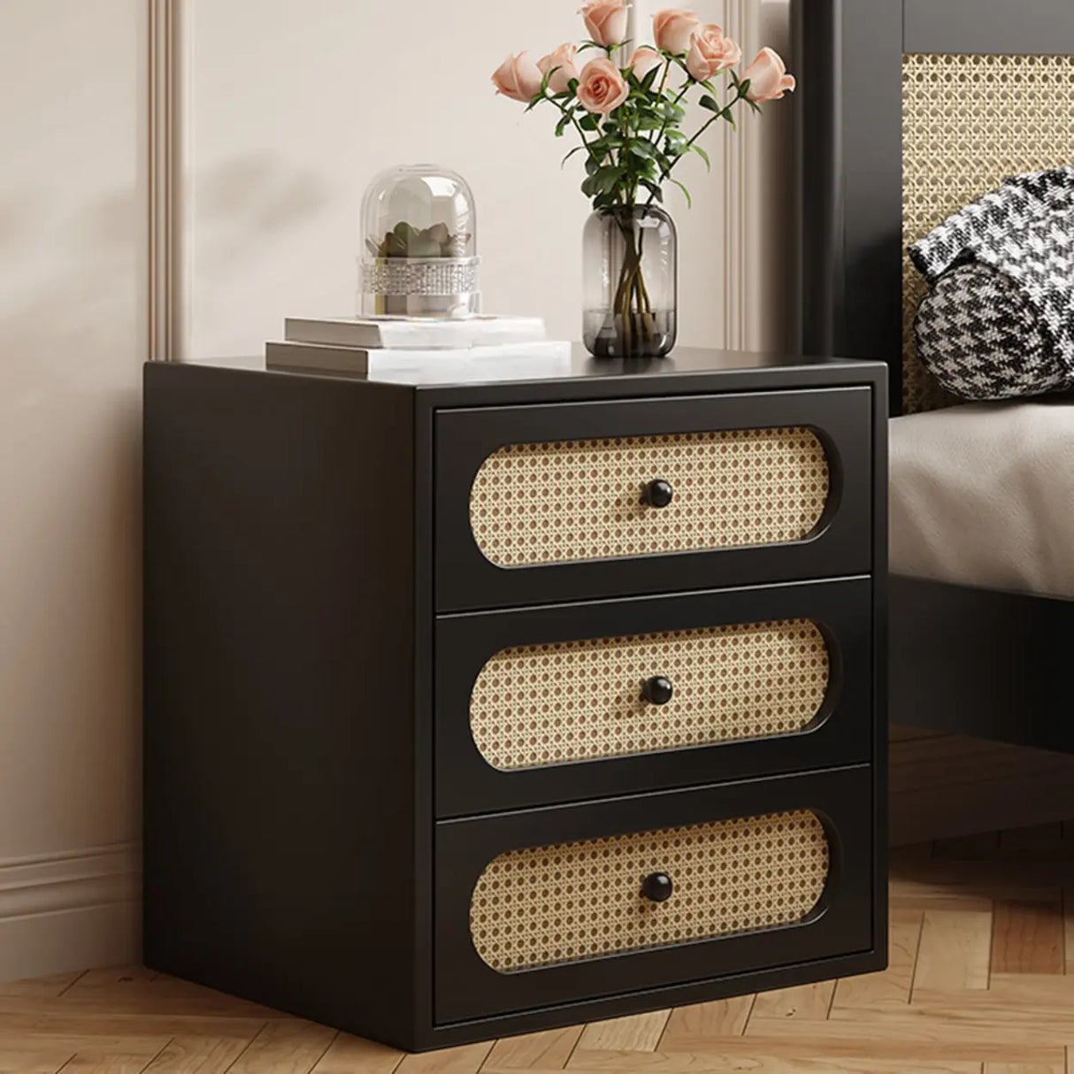 Mid-Century Modern White Wood Nightstand with Drawers Image - 9