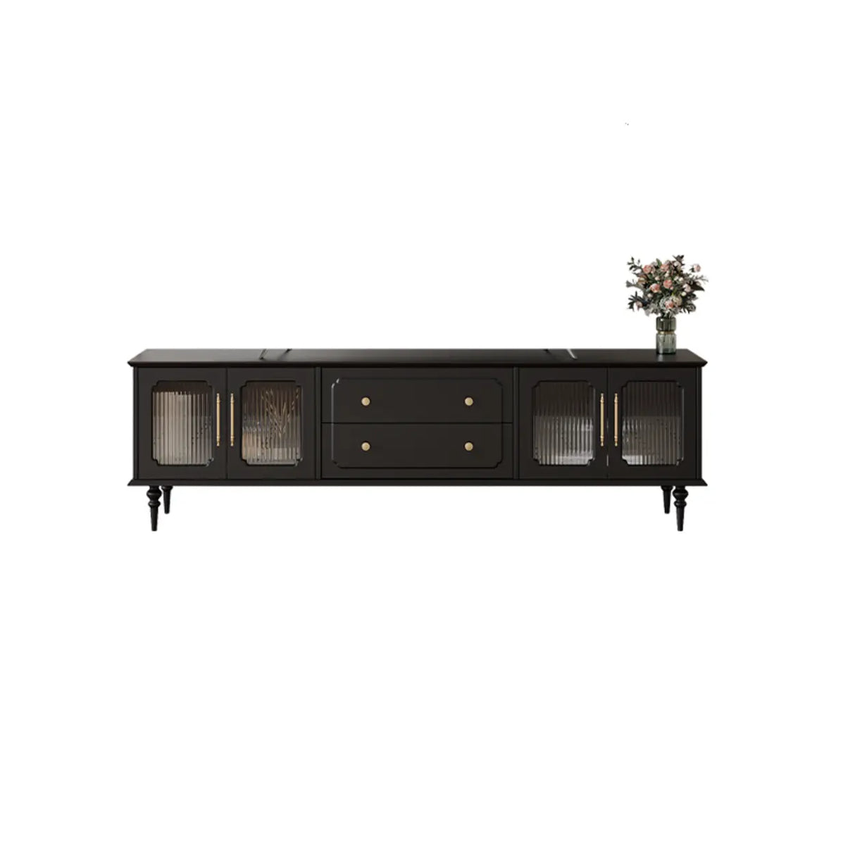 Mid-Century Modern Wood Black Drawers Long TV Stand Image - 3