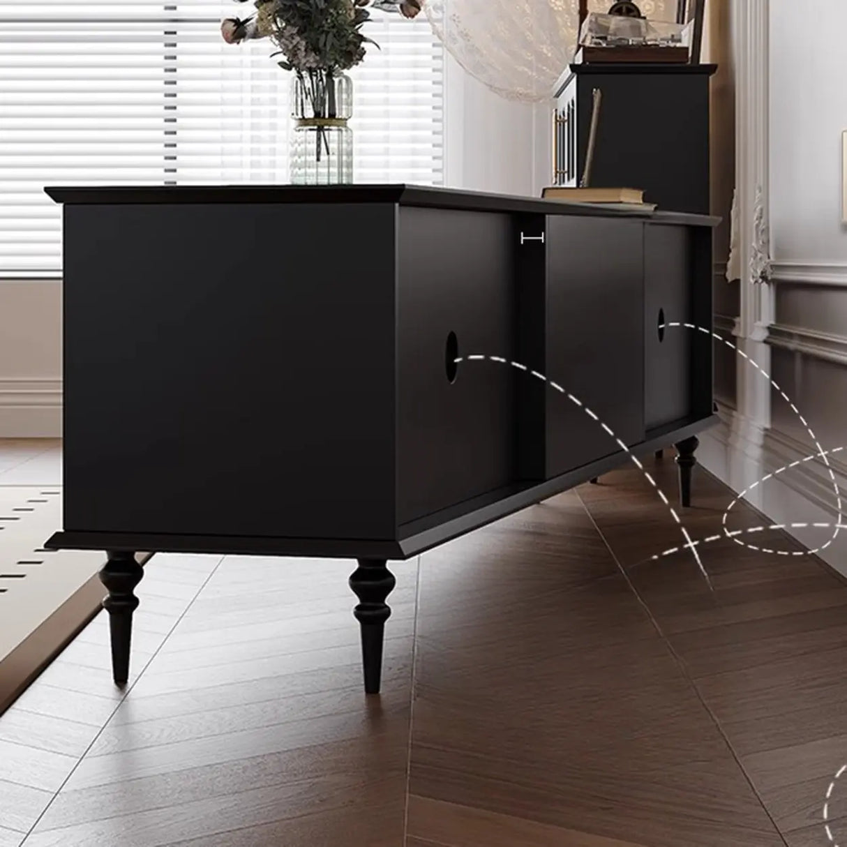 Mid-Century Modern Wood Black Drawers Long TV Stand Image - 6