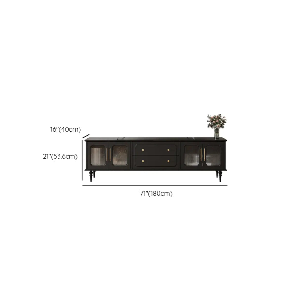 Mid-Century Modern Wood Black Drawers Long TV Stand