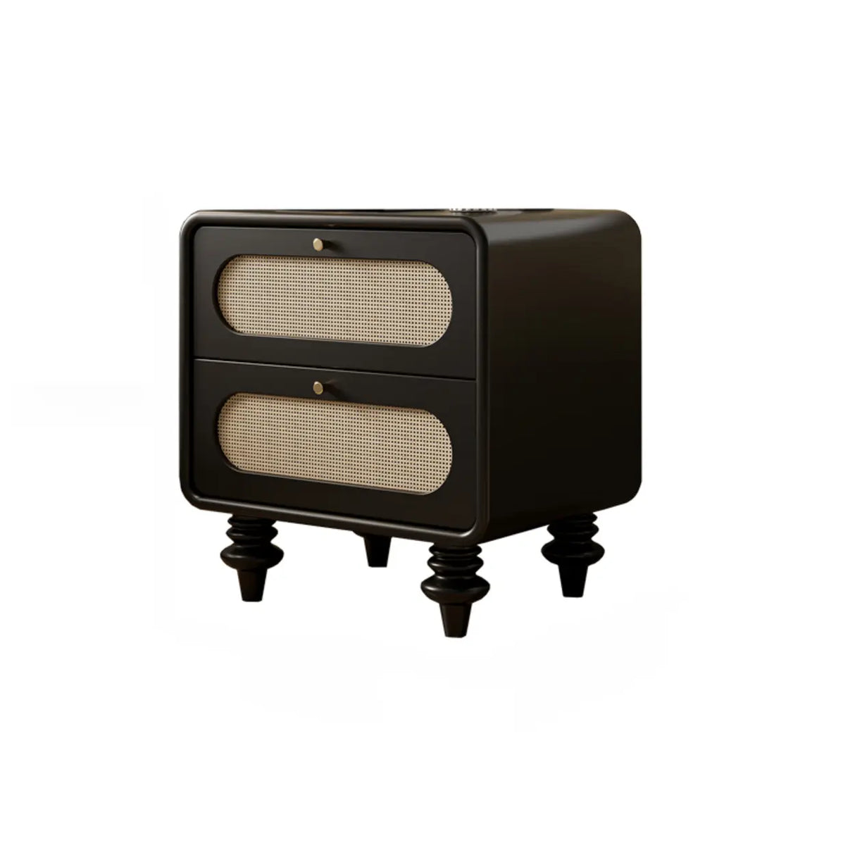 Mid-Century Modern Wood Brown Nightstand with 2 Drawers Image - 6